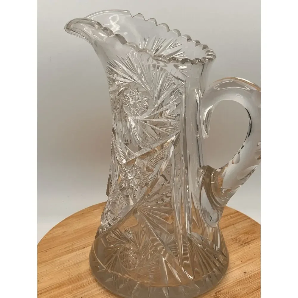FABULOUS AMERICAN BRILLIANT PERIOD: CUT GLASS EWER/PITCHER/JUG: ABP Chiseled